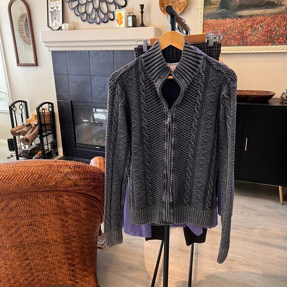 Carbon 2 Cobalt Sweater Mens Size Medium Faded Blue Cable Knit Full Zip Cardigan - Picture 16 of 16